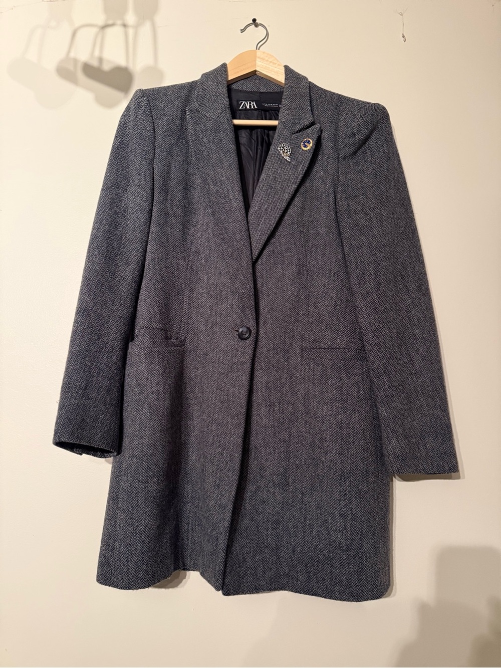 Zara Charcoal Gray Wool-Blend Single-Button Pea Coat